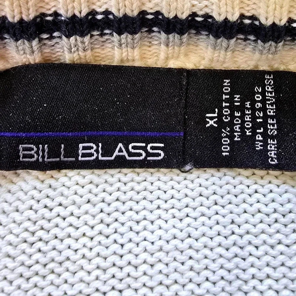 Bill Blass Men's Size XL Argyle Sweater Cream Gray Navy‎ 100% Cotton Vintage